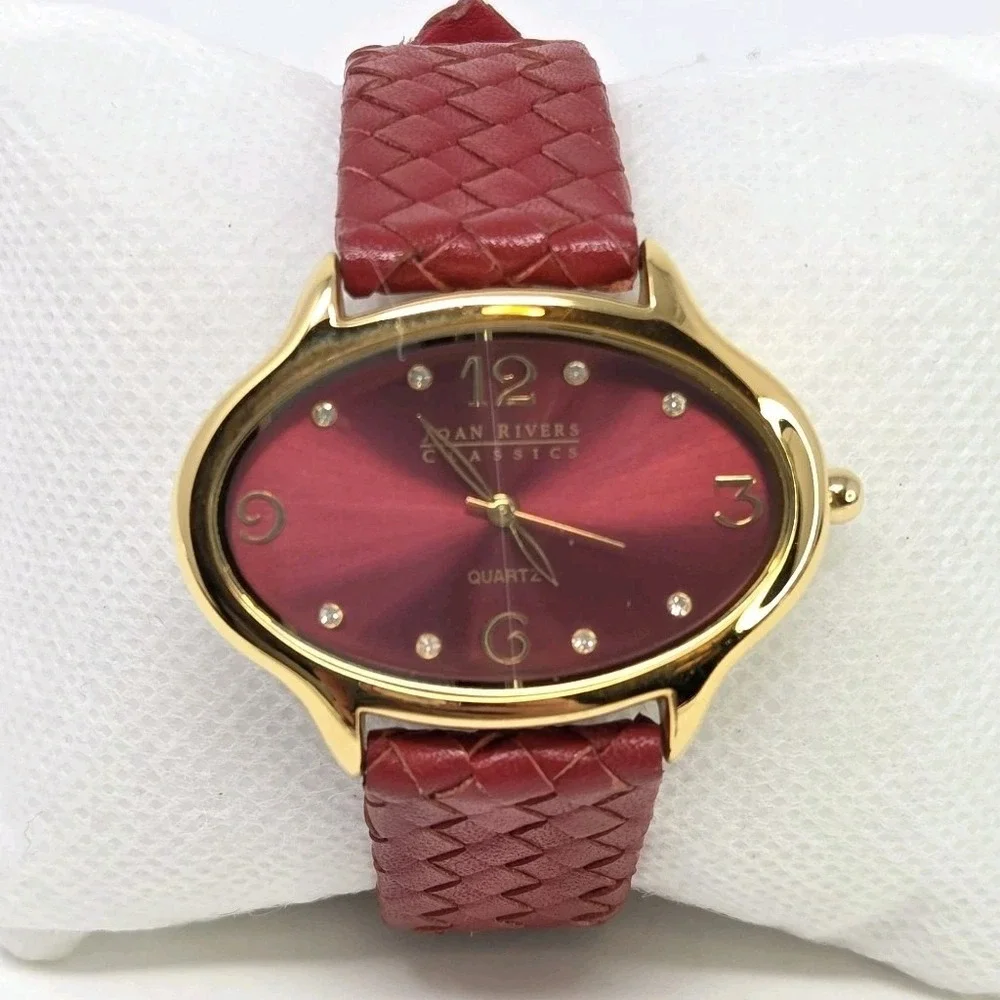 Joan Rivers Watch Women Gold Tone Red Basket Weave Leather Band New Battery 9